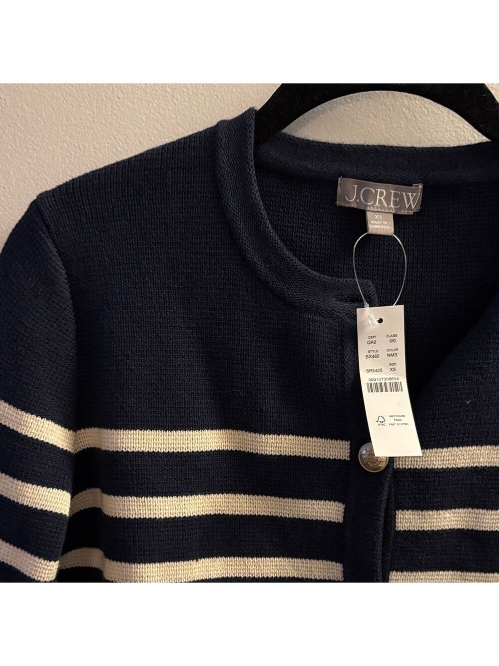J. Crew Navy and Cream Striped Cardigan with Gold Buttons - Picture 2 of 4